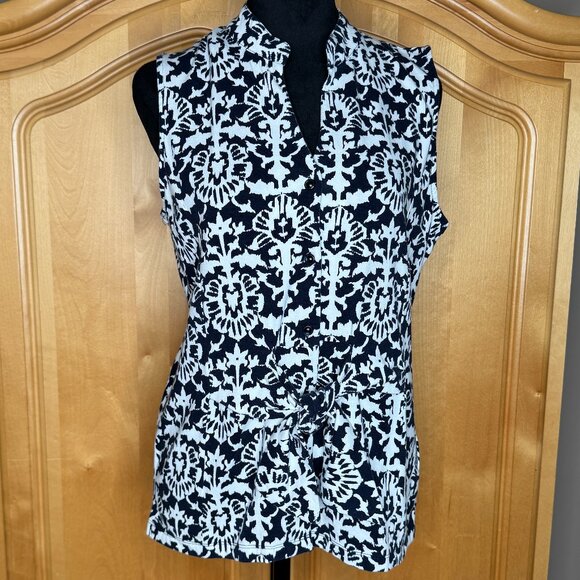 Jones New York sleeveless button & tie front blouse, Size L - Picture 1 of 8